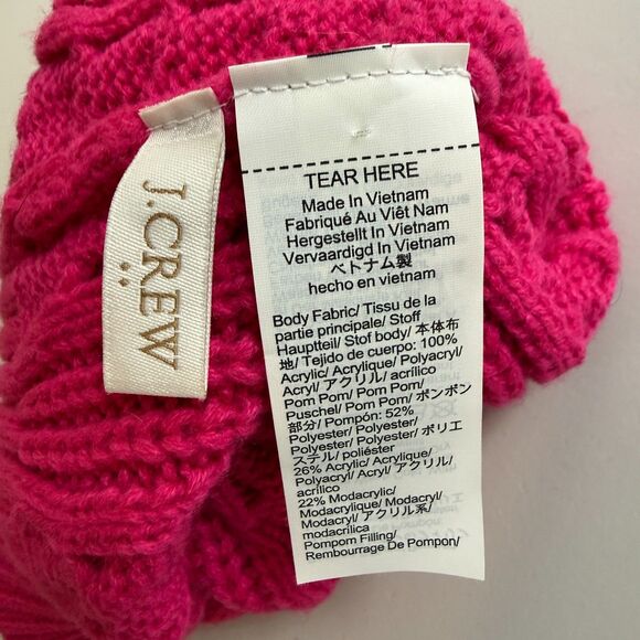 J Crew Women's Pink Cable Knit Pom Pom Beanie Winter Hat One Size BU653 - Picture 4 of 9